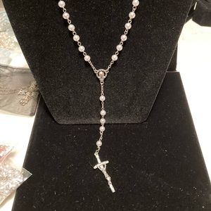 Rosary Virgin Mary medallion White/Pink. Each with its own unique crucifix